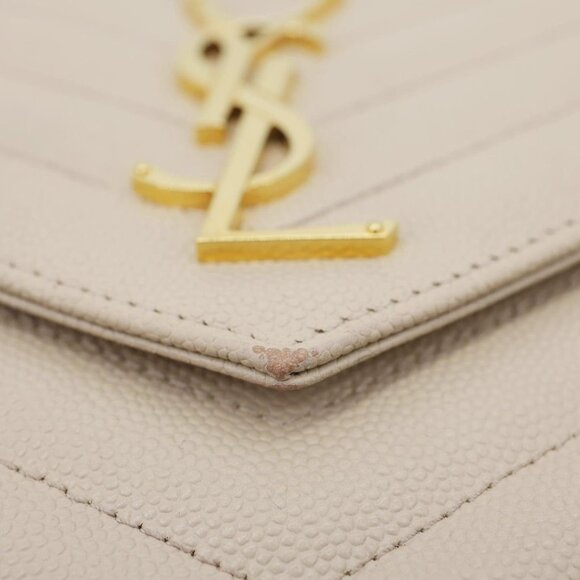 YVES SAINT LAURENT  Envelope Grain De Poudre Chevron Leather Wallet On Chain Bei - Picture 8 of 12